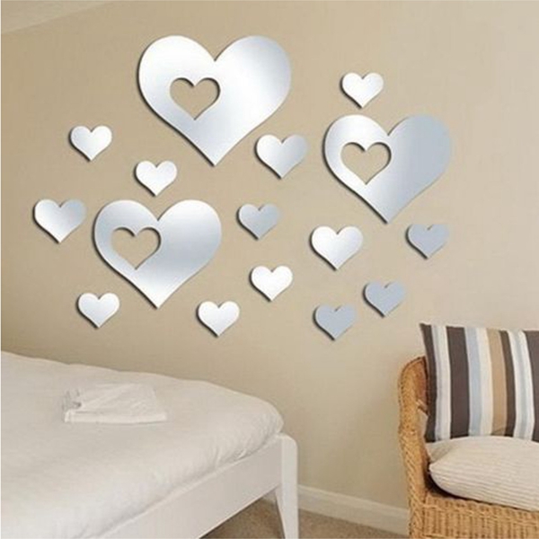 excellent quality 16pcs 3d diy love heart mirror surface art acrylic wall sticker home decal decor best promotion