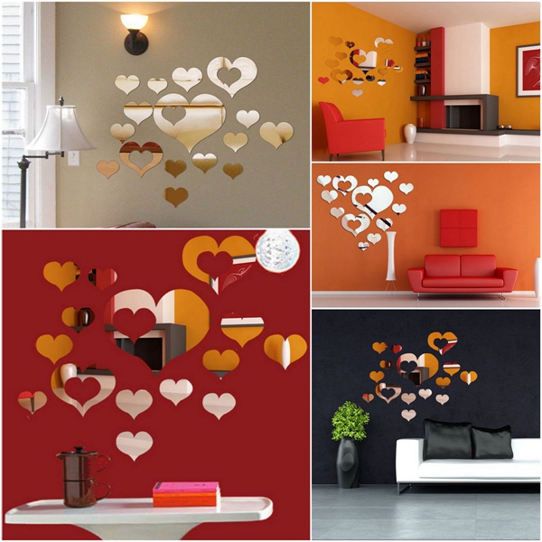 excellent quality 16pcs 3d diy love heart mirror surface art acrylic wall sticker home decal decor best promotion