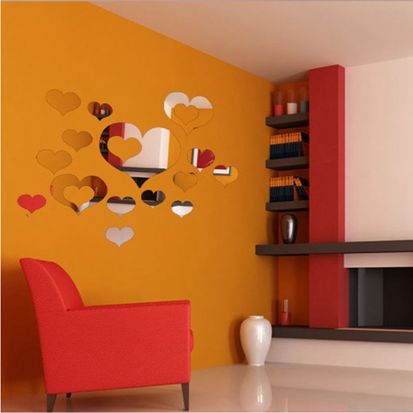 excellent quality 16pcs 3d diy love heart mirror surface art acrylic wall sticker home decal decor best promotion