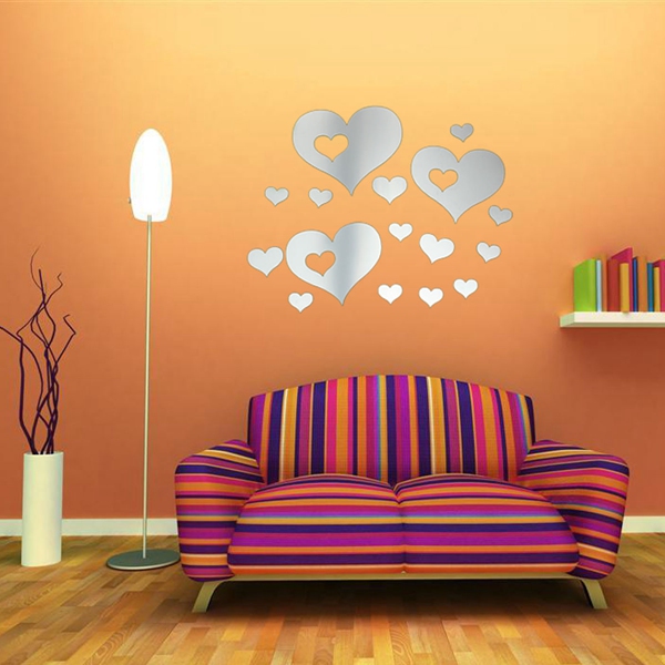 excellent quality 16pcs 3d diy love heart mirror surface art acrylic wall sticker home decal decor best promotion