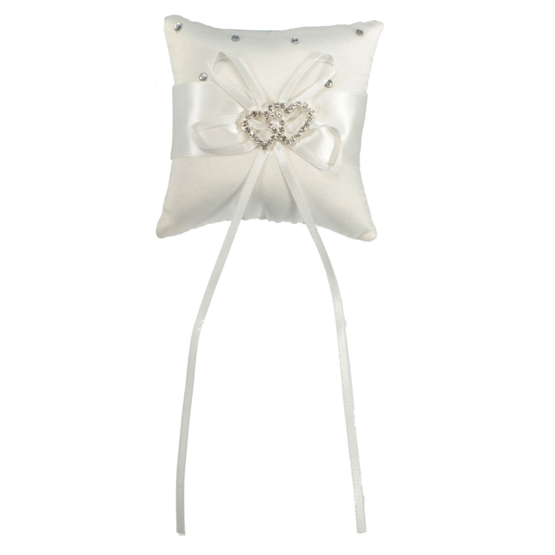 excellent quality beautiful white double heart with flash diamond romantic wedding ring pillow cushion home decoration