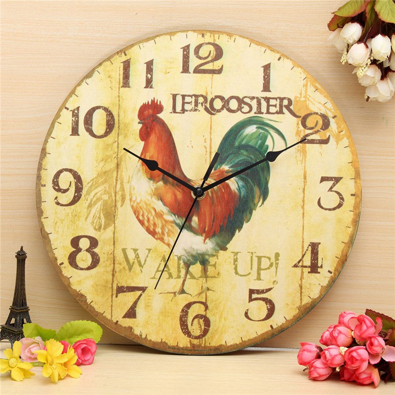 excellent quality large wooden wall clock cock vintage rustic shabby home office cafe bar decoration art wall stickers clock