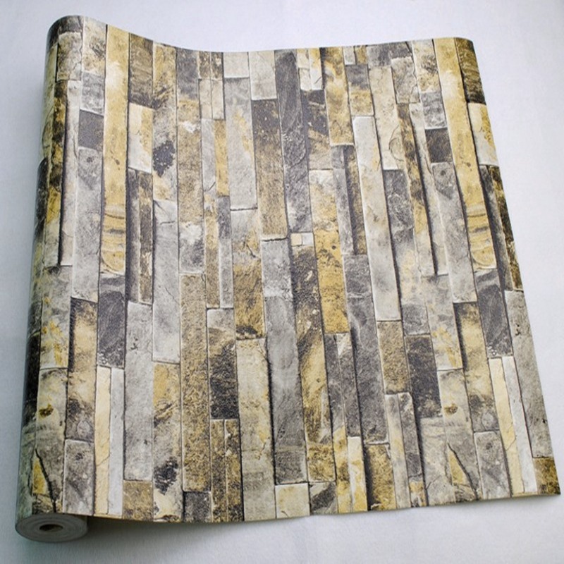 fashion home decoration modern vintage 3d effect natural embossed stack stone brick tile vinyl wallpaper living room