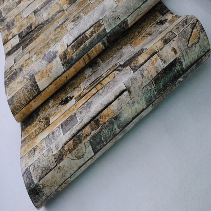 fashion home decoration modern vintage 3d effect natural embossed stack stone brick tile vinyl wallpaper living room