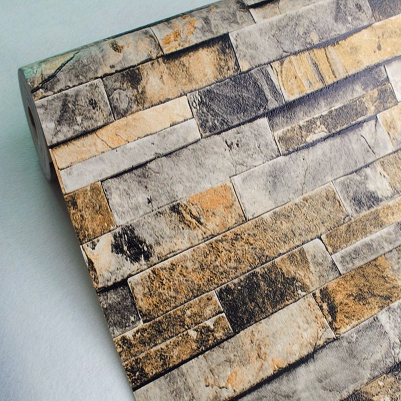 fashion home decoration modern vintage 3d effect natural embossed stack stone brick tile vinyl wallpaper living room