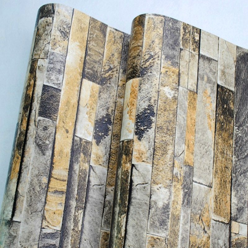fashion home decoration modern vintage 3d effect natural embossed stack stone brick tile vinyl wallpaper living room