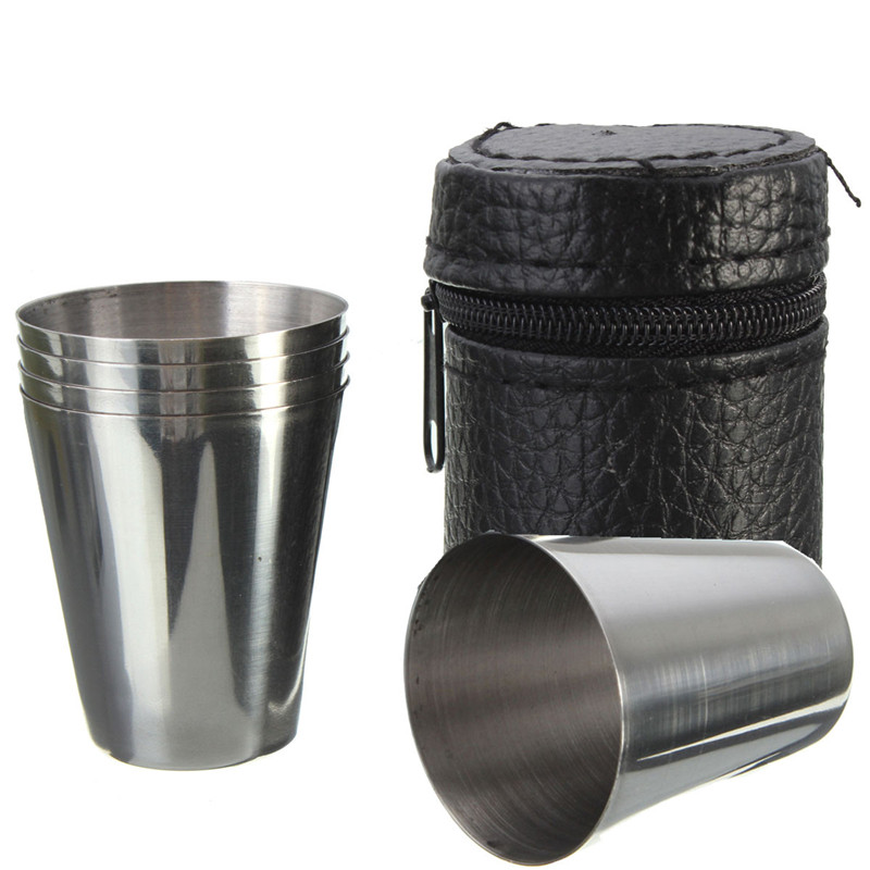 fashion portable 4pcs/set 30ml stainless steel cups cover mug drinking coffee beer camping outdoor travel tumbler