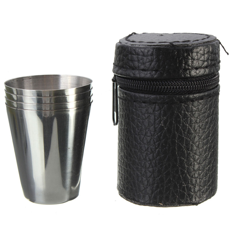 fashion portable 4pcs/set 30ml stainless steel cups cover mug drinking coffee beer camping outdoor travel tumbler