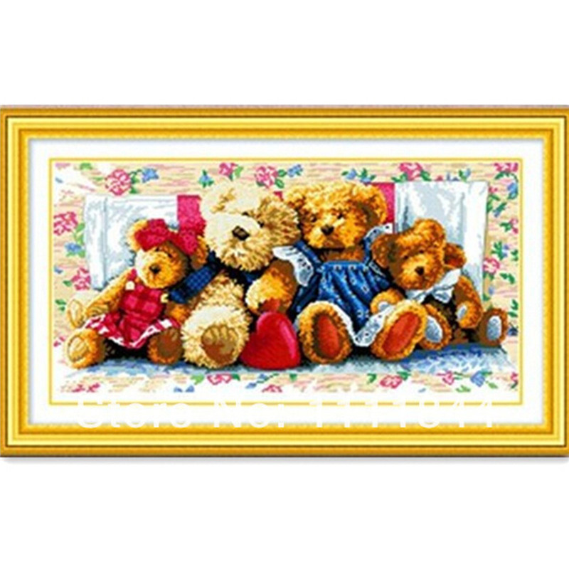 fashion stitch needlework diy dmc cross stitch sets for embroidery kits family of bears patterns counted cross-stitching home