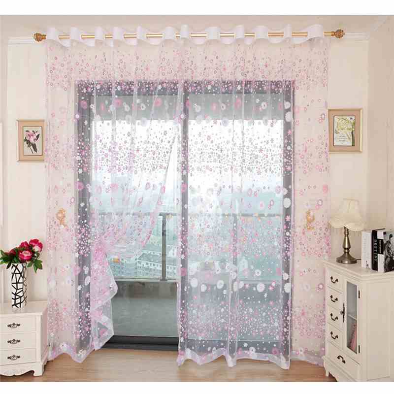 floral pattern voile curtain tulle door window curtain sheer voile curtain drape valance house decoration
