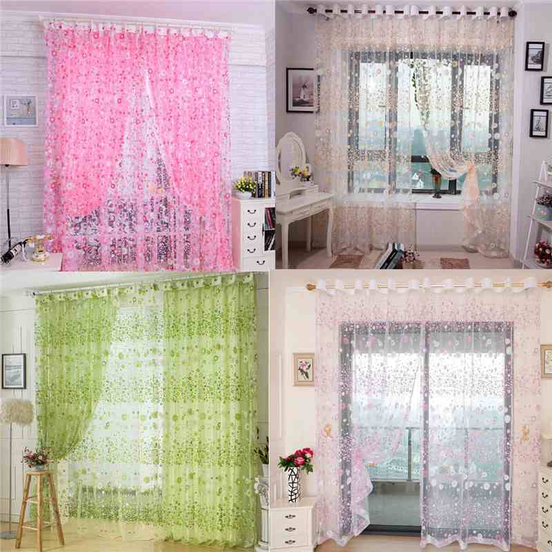 floral pattern voile curtain tulle door window curtain sheer voile curtain drape valance house decoration four color