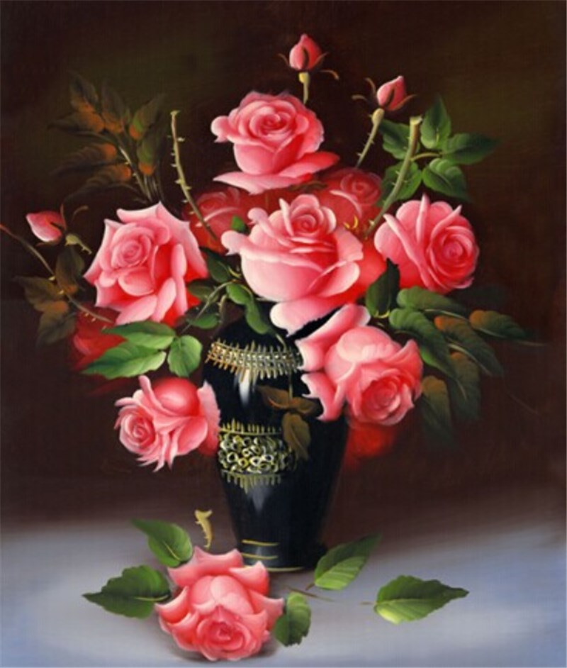 for pink rose diy diamond painting cross stitch flower embroidery resin round diamond crafts wall sticker red