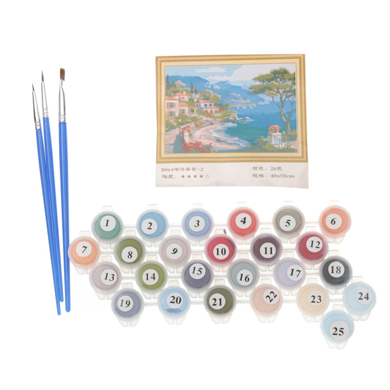 frameless pictures painting by numbers digital oil painting on canvas landscape mediterranean sea pattern home decor 40x50cm