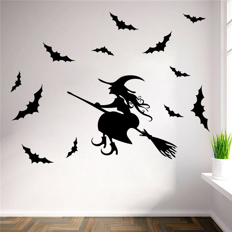 great decoration waterproof fantastic halloween party witch bat sticker decor wall paper art removable ornaments