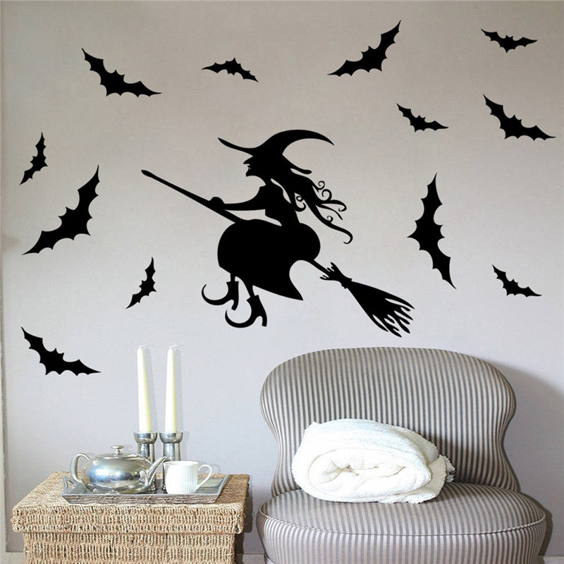 great decoration waterproof fantastic halloween party witch bat sticker decor wall paper art removable ornaments
