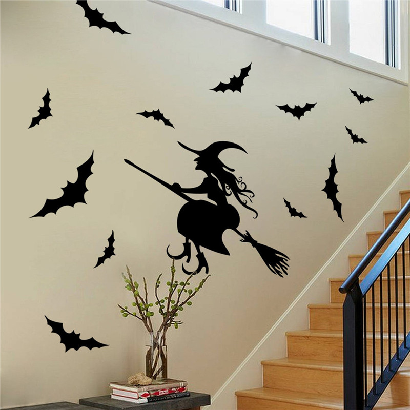 great decoration waterproof fantastic halloween party witch bat sticker decor wall paper art removable ornaments