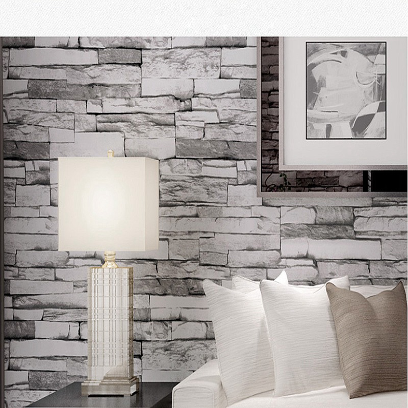 grey color home decoration modern vintage natural wood pulp dull polish brick pattern vinyl 10m wallpaper roll living room