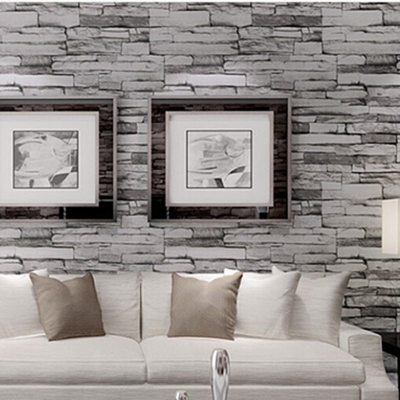 grey color home decoration modern vintage natural wood pulp dull polish brick pattern vinyl 10m wallpaper roll living room