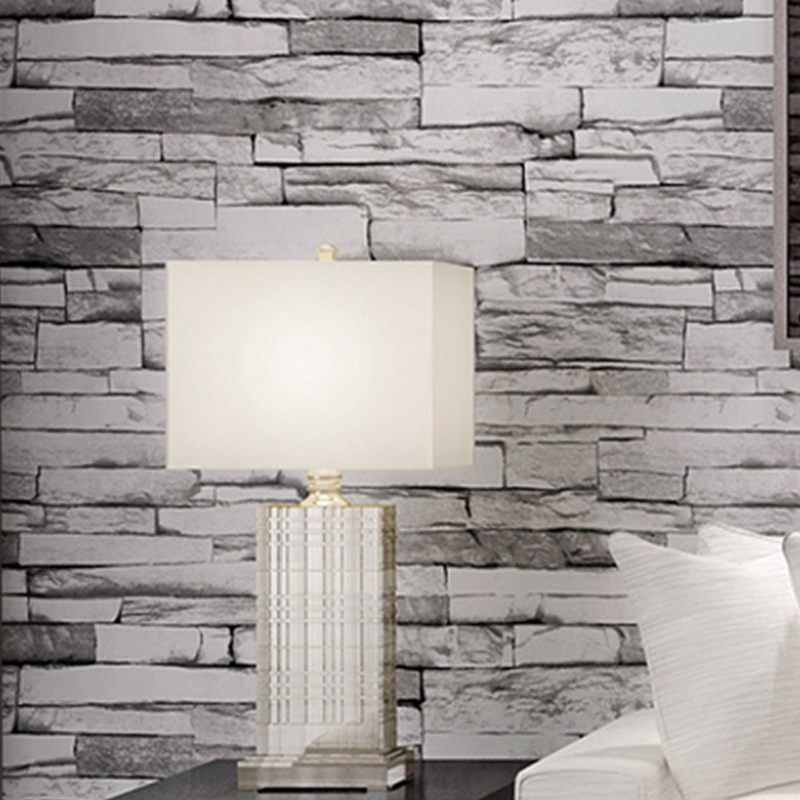grey color home decoration modern vintage natural wood pulp dull polish brick pattern vinyl 10m wallpaper roll living room