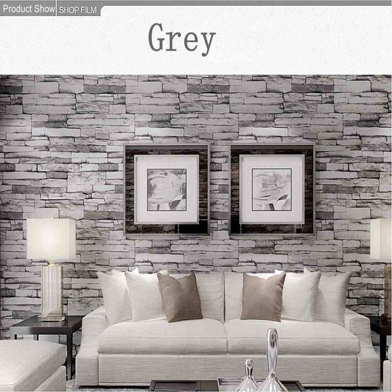 grey color home decoration modern vintage natural wood pulp dull polish brick pattern vinyl 10m wallpaper roll living room