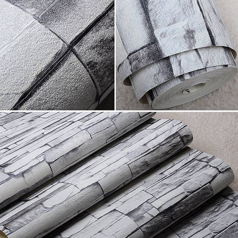 grey color home decoration modern vintage natural wood pulp dull polish brick pattern vinyl 10m wallpaper roll living room