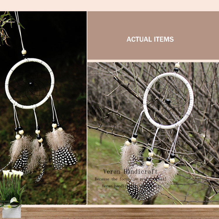 handmade dreamcatcher car/wall wind chimes hanging ornament by guineafowl feather & flocking decoration accessories