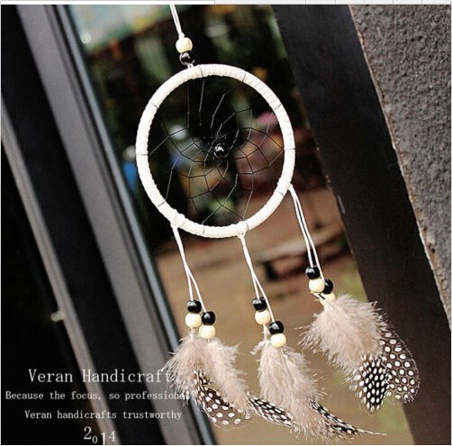 handmade dreamcatcher car/wall wind chimes hanging ornament by guineafowl feather & flocking decoration accessories