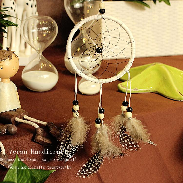handmade dreamcatcher car/wall wind chimes hanging ornament by guineafowl feather & flocking decoration accessories