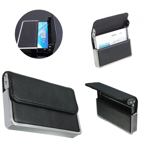 high grade mens card holder luxury black pocket leather stainless steel business id credit wallet case box