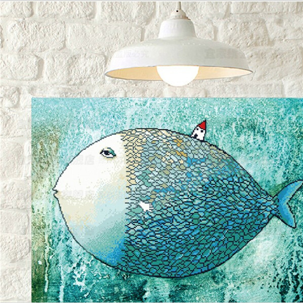 modern design cotton threads 3d print cross stitch kit fish house painting series home deco set for embroidery sewing needlework