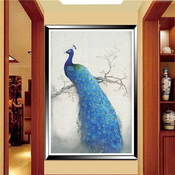 modern elegant 5d cross stitch diamond painting round stone peacock chinese style diamond embroidery home office decoration