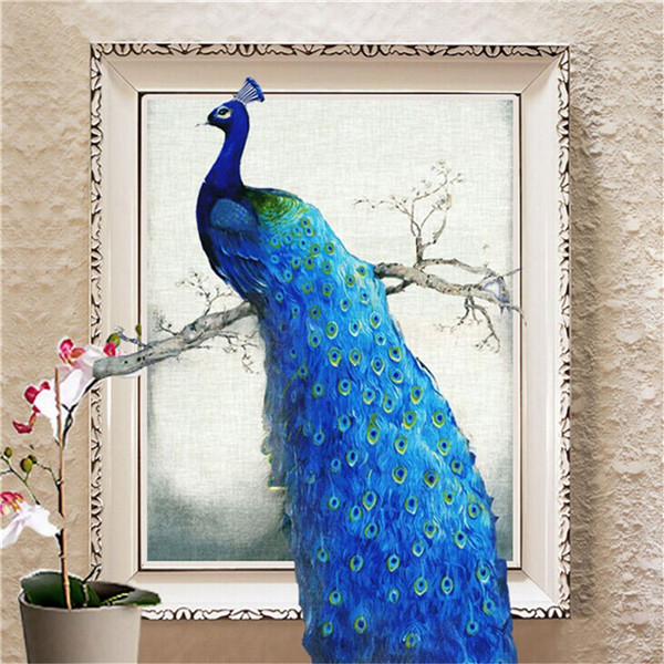 modern elegant 5d cross stitch diamond painting round stone peacock chinese style diamond embroidery home office decoration