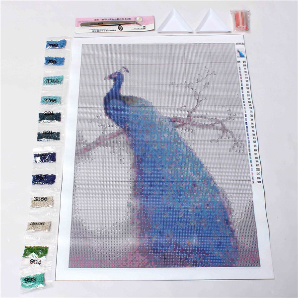 modern elegant 5d cross stitch diamond painting round stone peacock chinese style diamond embroidery home office decoration