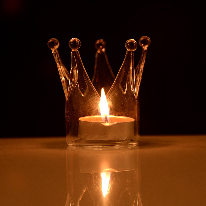 modern style beautiful design transparent crown shape glass candle holder wedding home with one candle modern style beautiful design transparent crown shape glass candle holder wedding home with one candle