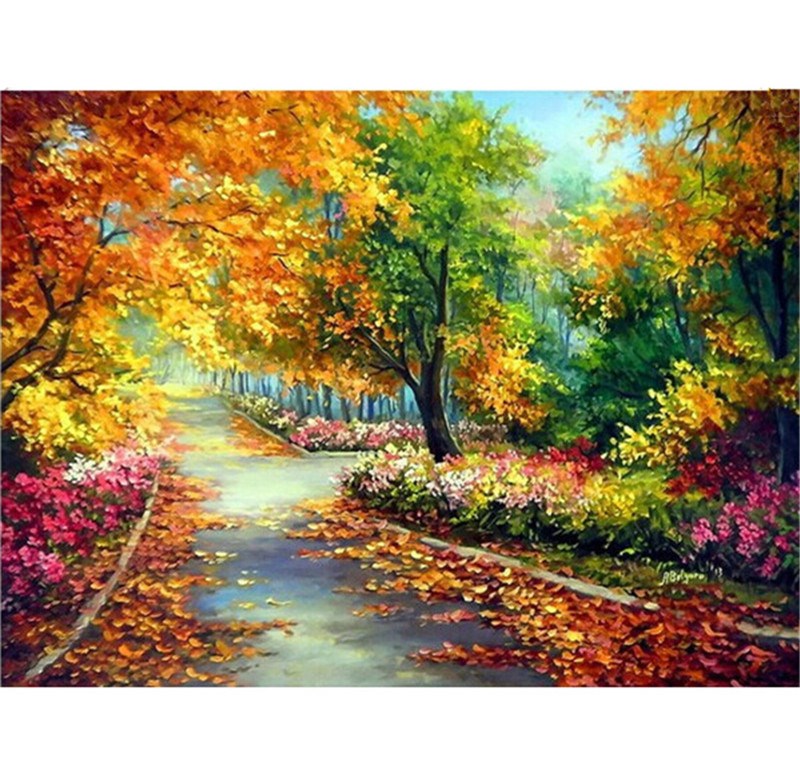 new arrival 3d painting diy cross stitch mosaic inlay full whole square drill art diamond embroidery leaf road scenery 40x30cm