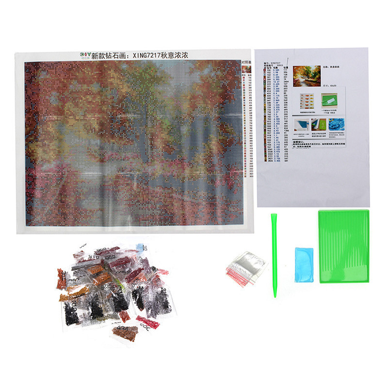 new arrival 3d painting diy cross stitch mosaic inlay full whole square drill art diamond embroidery leaf road scenery 40x30cm