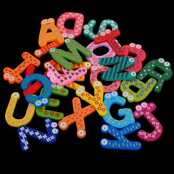 new arrival fashion design 26 a-z english alphabet wooden fridge magnet baby kids educational cute toy set new