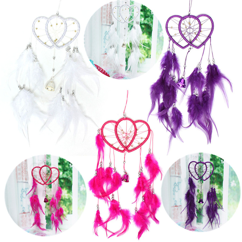 new arrival fashion stylish dream catcher double heart with feathers wall car hanging decoration ornament decorate for home gift