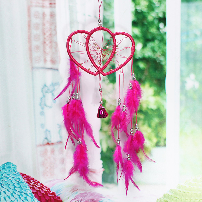 new arrival fashion stylish dream catcher double heart with feathers wall car hanging decoration ornament decorate for home gift