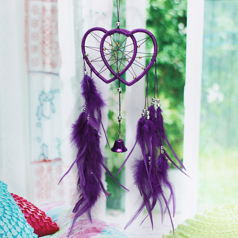 new arrival fashion stylish dream catcher double heart with feathers wall car hanging decoration ornament decorate for home gift