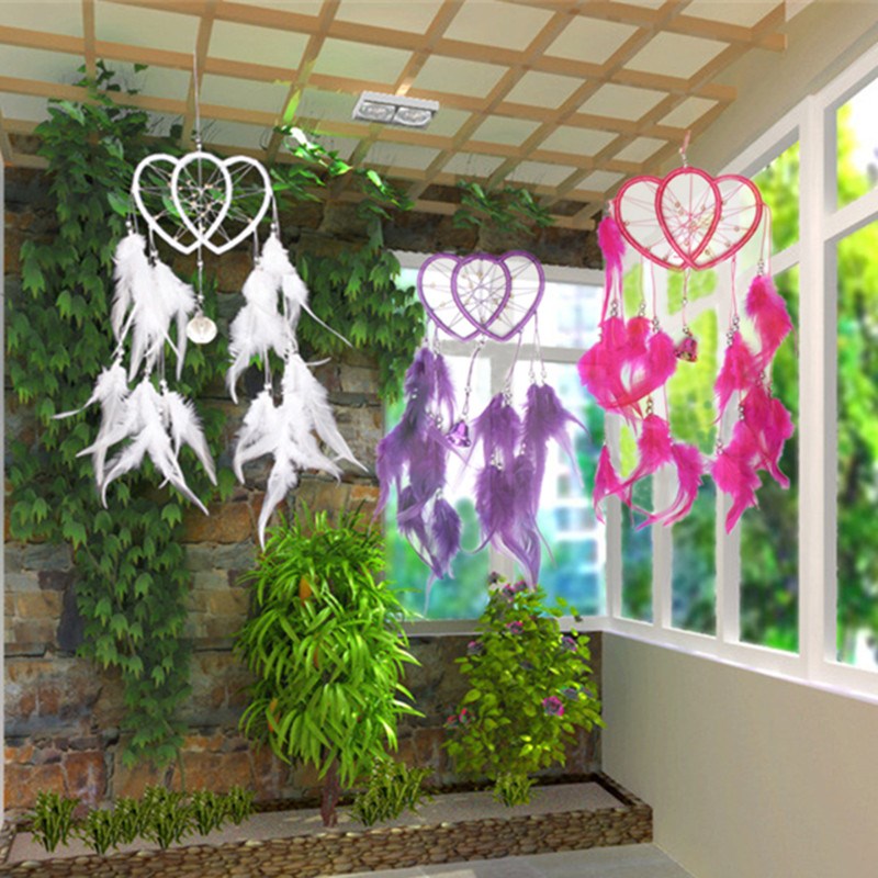 new arrival fashion stylish dream catcher double heart with feathers wall car hanging decoration ornament decorate for home gift