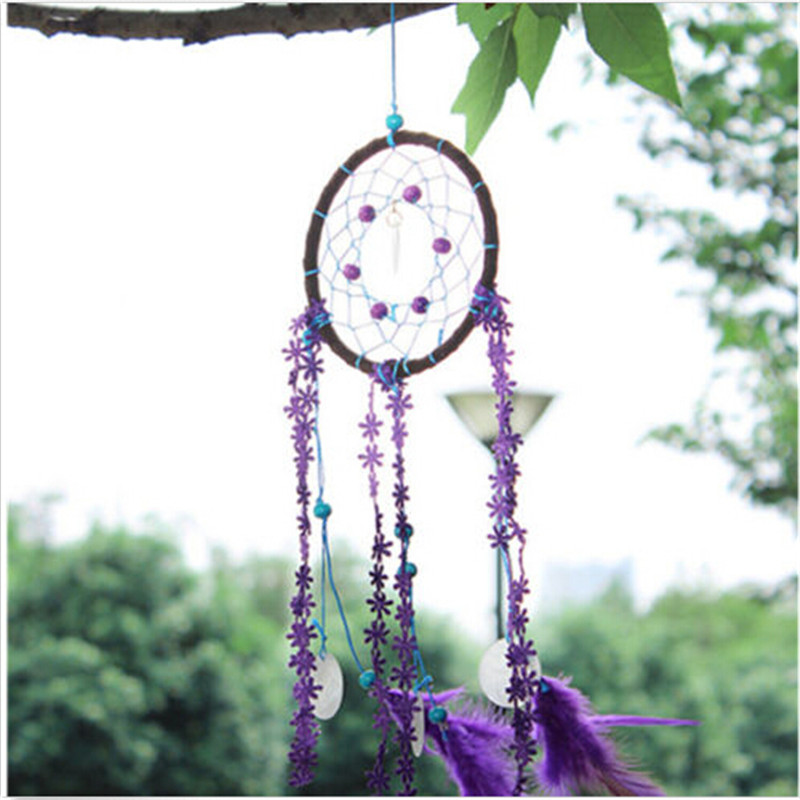 new arrival handmade purple dream catcher circular net feather wall hanging car decor ornament craft beautiful gift