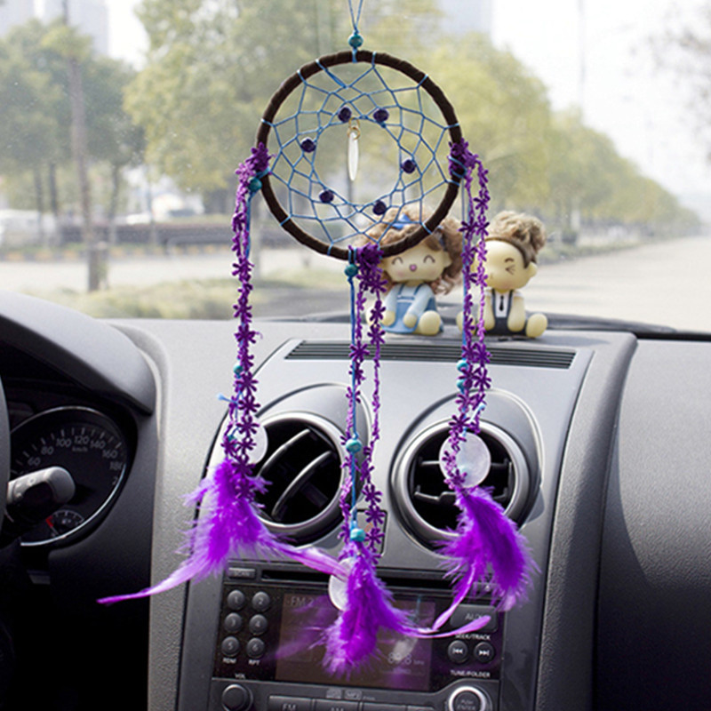 new arrival handmade purple dream catcher circular net feather wall hanging car decor ornament craft beautiful gift