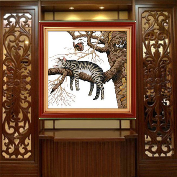 new arrival hign quality diy cross stitch kit embroidery set lazy cat cross stitching home decor 46*45cm beautiful durable