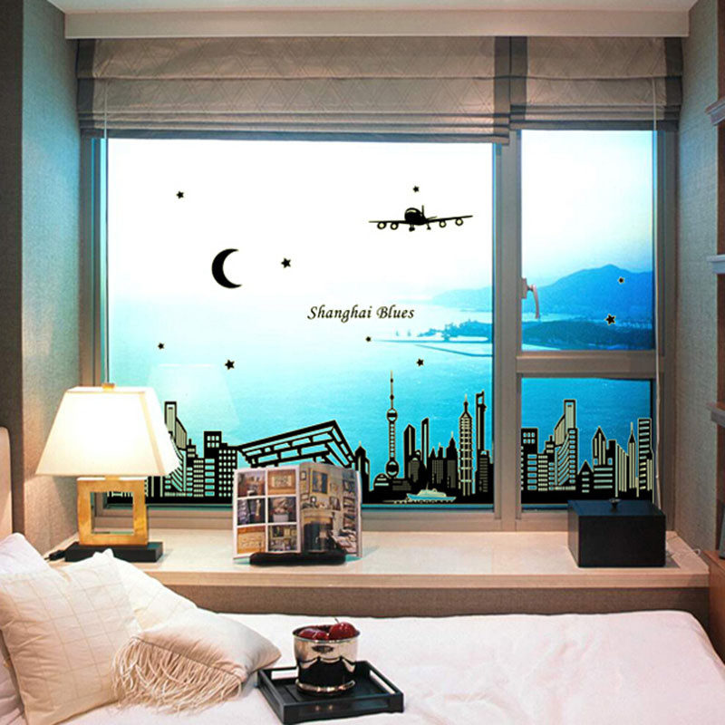 new arrival removable fishion city night scene fluorescent wall sticker room decal home art decor wallpaper pvc 160x65cm