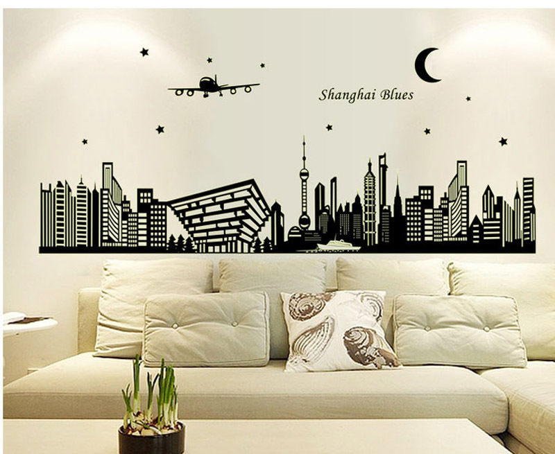new arrival removable fishion city night scene fluorescent wall sticker room decal home art decor wallpaper pvc 160x65cm