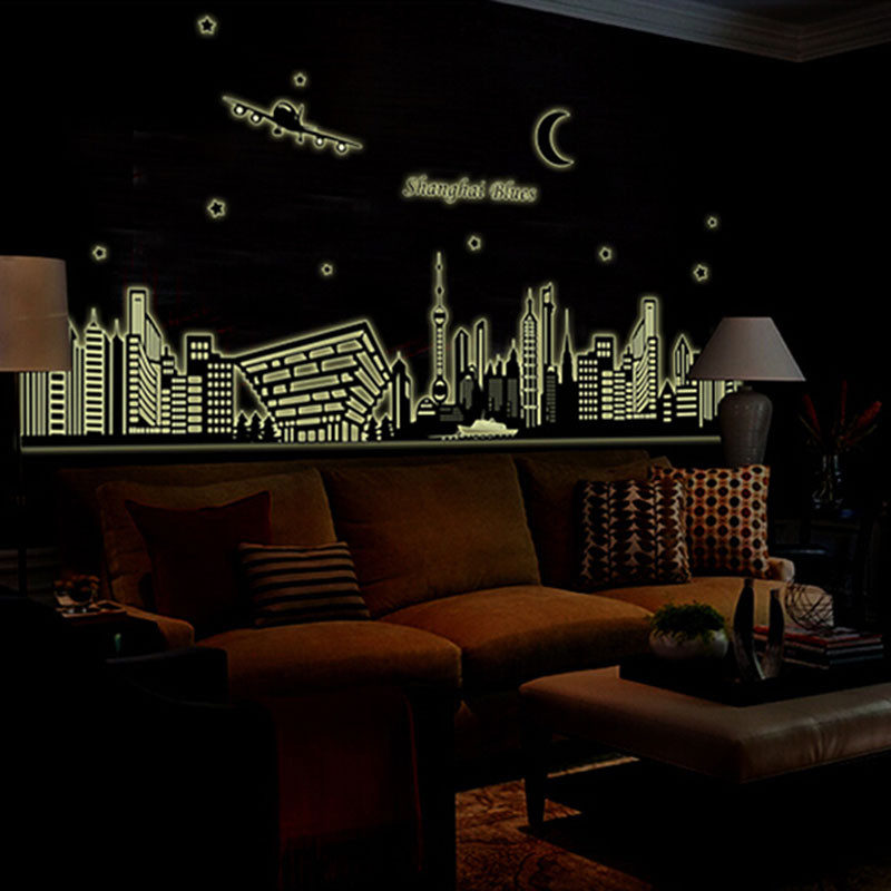 new arrival removable fishion city night scene fluorescent wall sticker room decal home art decor wallpaper pvc 160x65cm