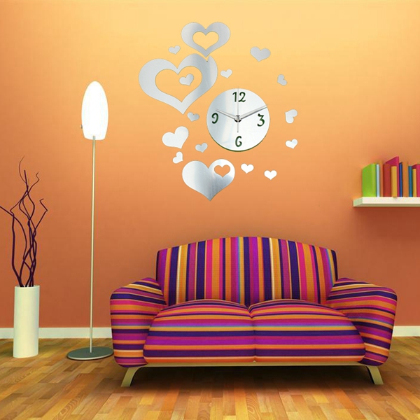 new arrvial 3d diy love heart clock mirror wall sticker modern bedroom home decor decal new excellent quality