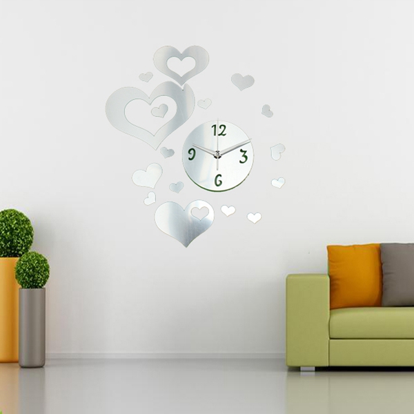 new arrvial 3d diy love heart clock mirror wall sticker modern bedroom home decor decal new excellent quality