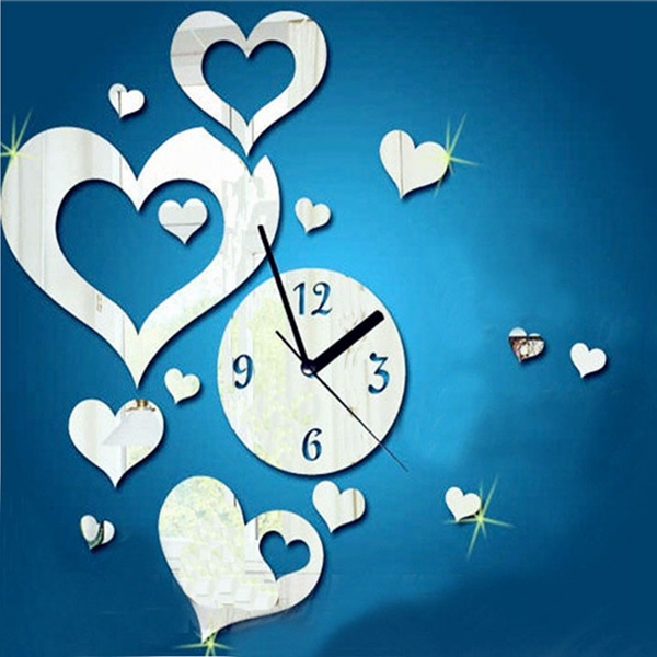 new arrvial 3d diy love heart clock mirror wall sticker modern bedroom home decor decal new excellent quality